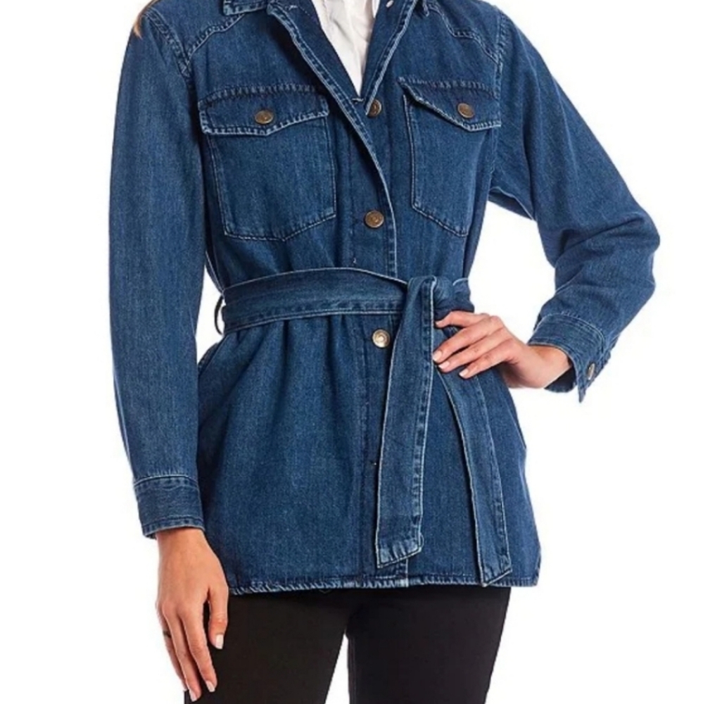 Antonio Melani Penelope Button Down Collar Detachable Belt Jeans Shacket